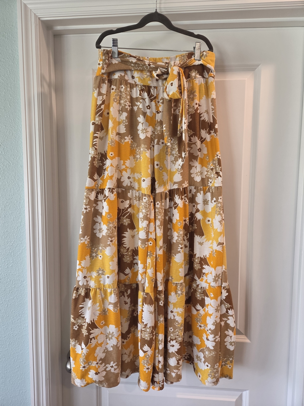 Cato Floral Tiered Wide Leg Palazzo Pants XS Boho Tie Waist - Picture 2 of 7